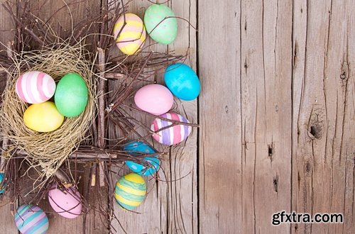 Holiday backgrounds with eggs and rabbits for Easter - 25 HQ Jpg