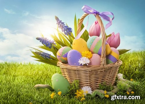 Holiday backgrounds with eggs and rabbits for Easter - 25 HQ Jpg