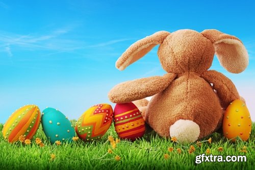 Holiday backgrounds with eggs and rabbits for Easter - 25 HQ Jpg