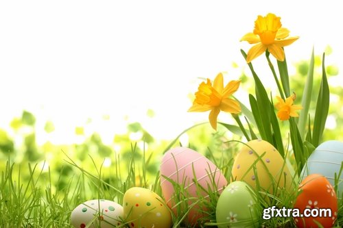 Holiday backgrounds with eggs and rabbits for Easter - 25 HQ Jpg