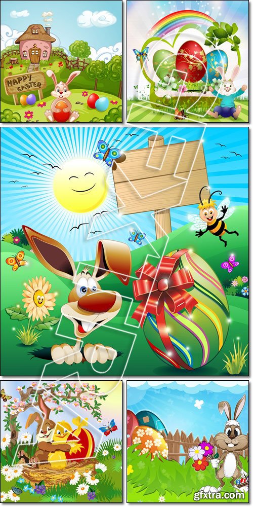 Bunny with Easter eggs - Vector