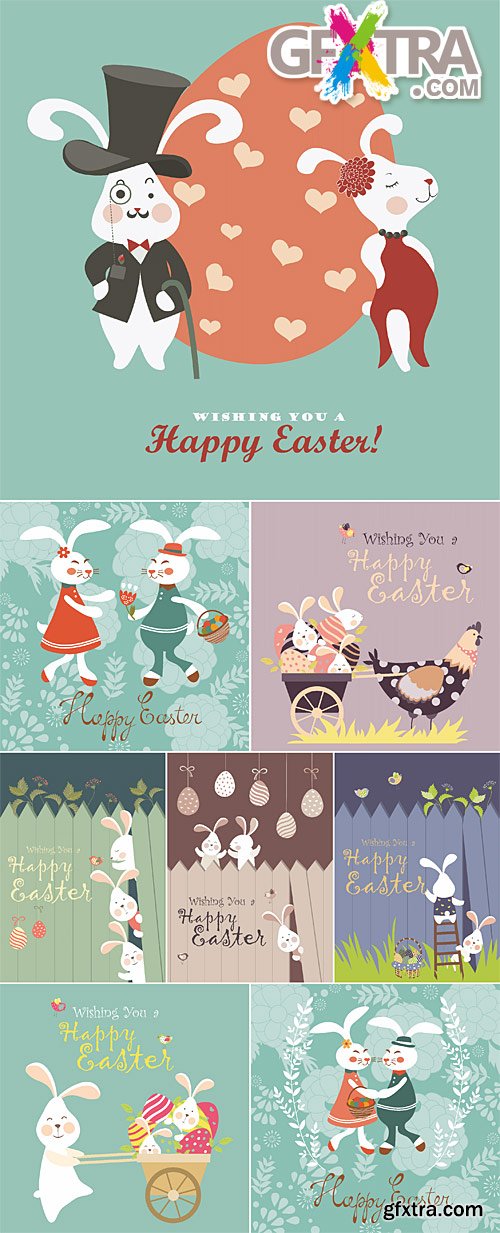 Easter cards with cute bunnies