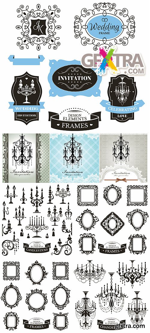 Wedding frames and chandeliers