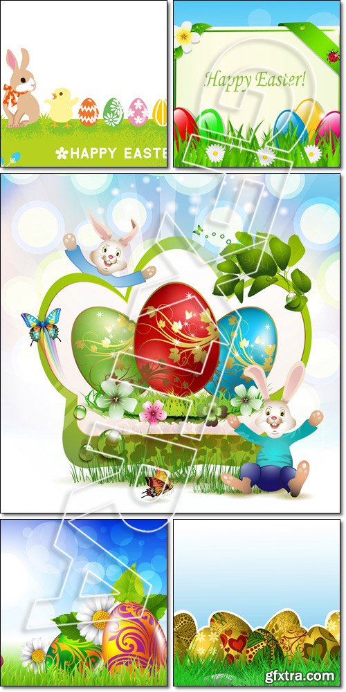 Easter Card, eggs - Baby Rabbit and Chick - Vector