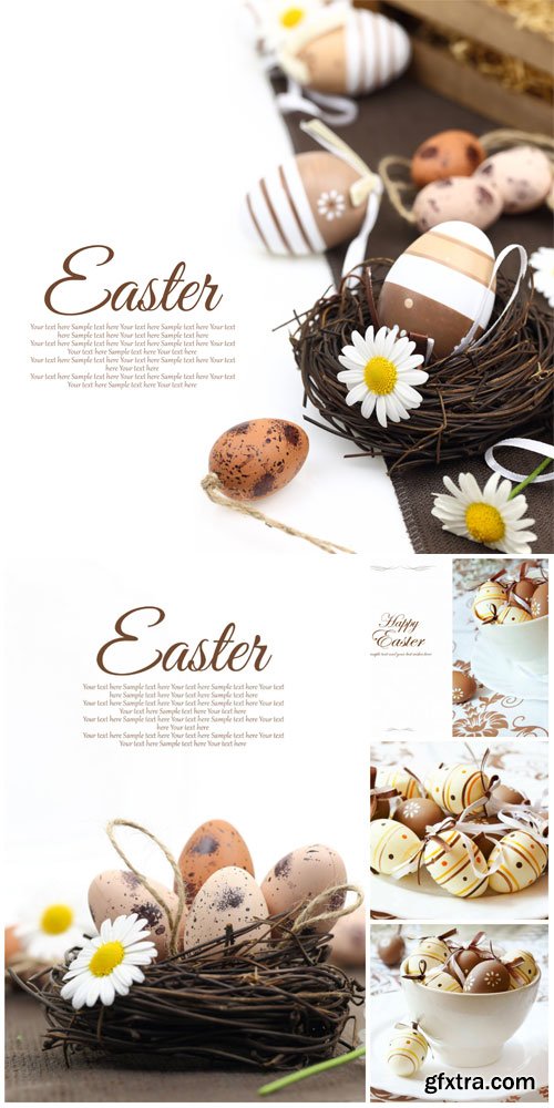 Happy Easter, Easter eggs and daisies - stock photos Happy Easter, Easter eggs and daisies - stock photos
