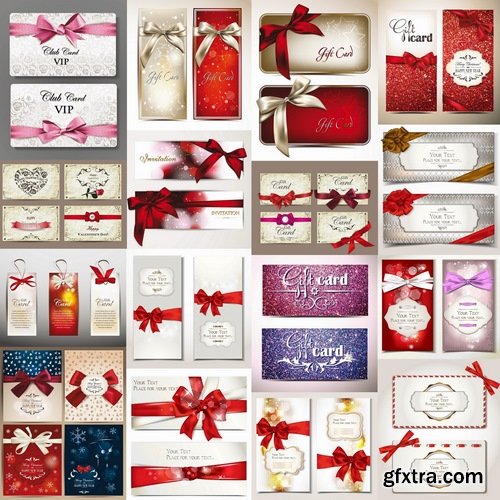 Gift cards with festive bows and ribbons - 25 Eps