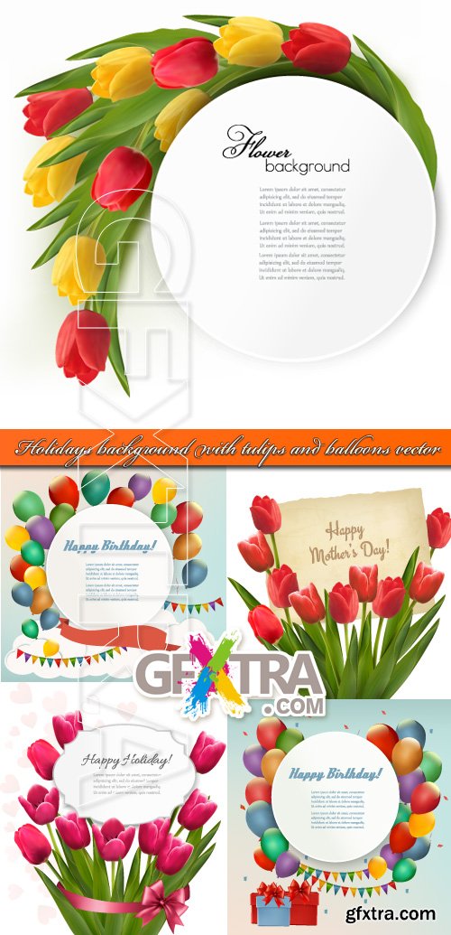 Holiday background with tulips and balloons vector