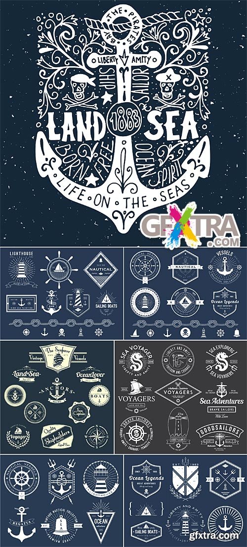 Nautical logos labels and badges
