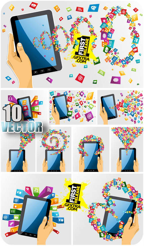 Tablet computer in hand - stock vector Tablet computer in hand - stock vector