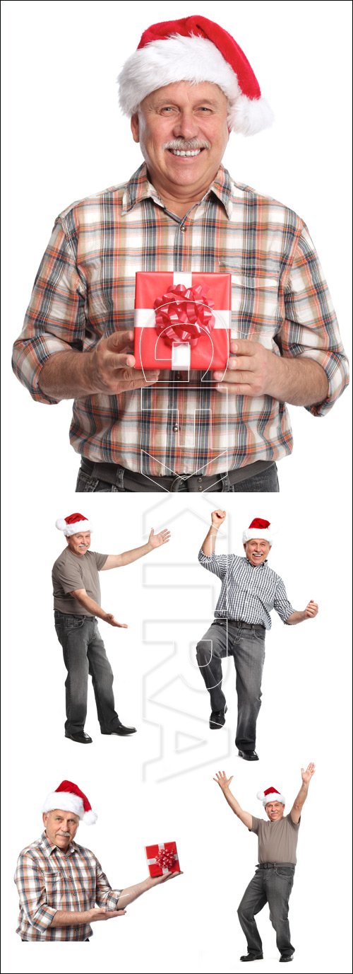 Happy old man in christmas hat - stock photo Happy old man in christmas hat - stock photo