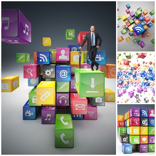 People and icon cubes - stock photo People and icon cubes - stock photo